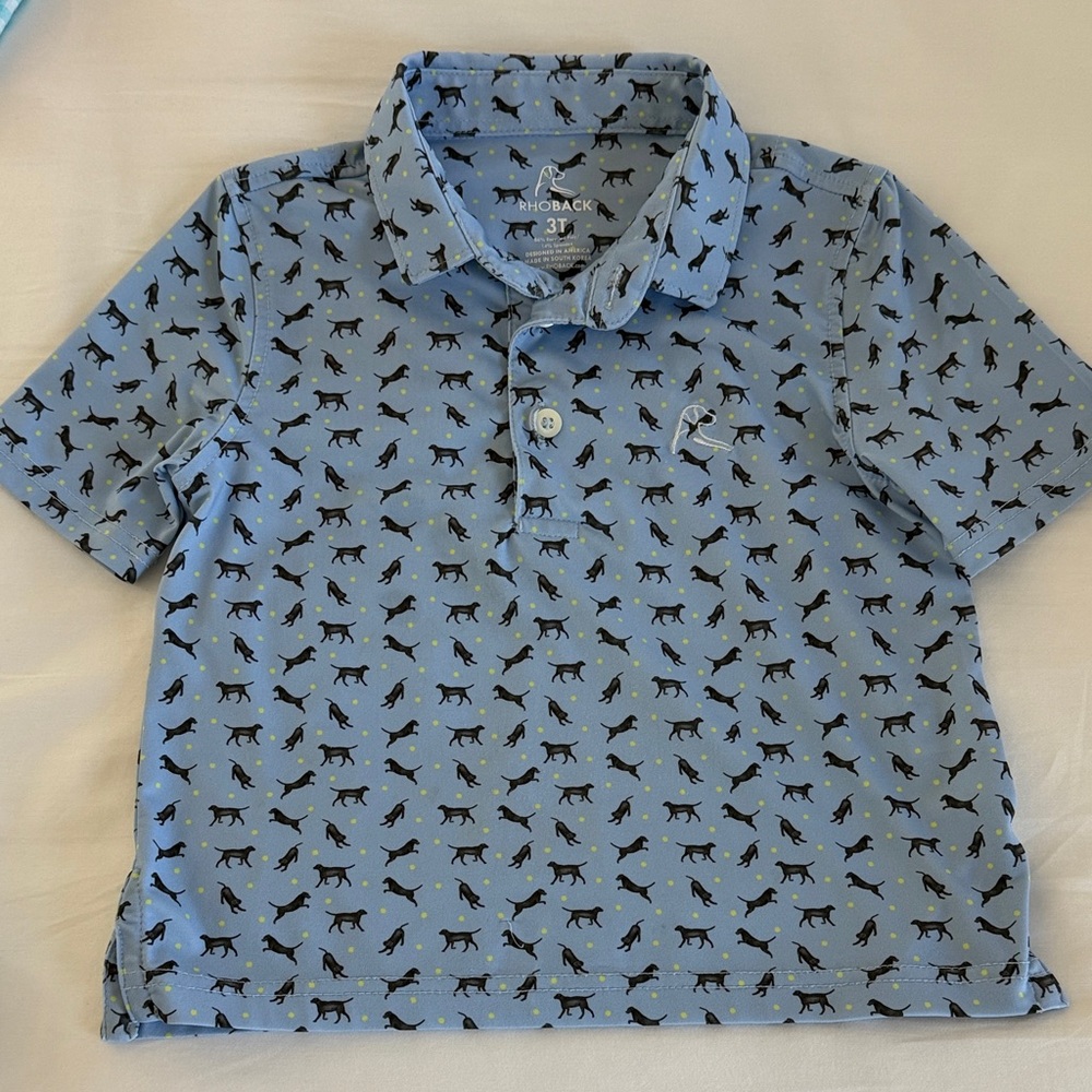 Rhoback Kids 3T Blue Polo with Dog (Lab) Print